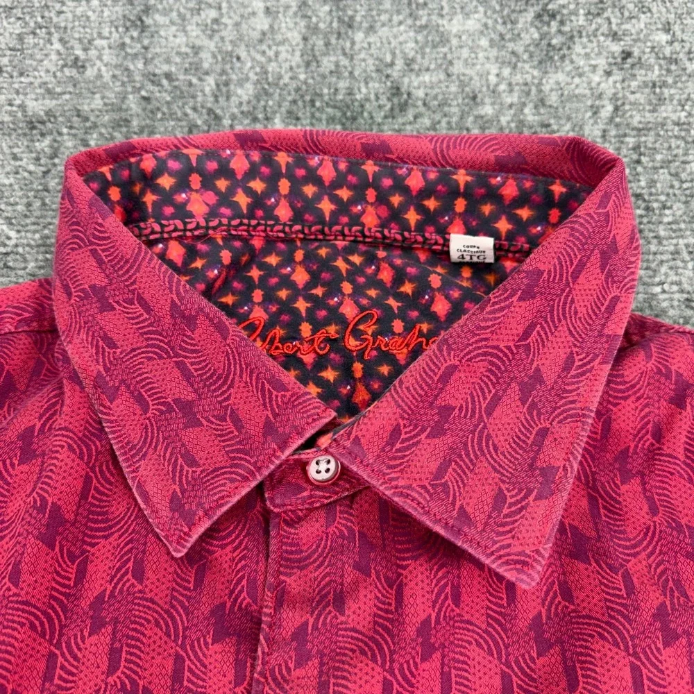 Robert Graham Shirt Mens 4XL Red Geometric Classic Fit Stretch Long Sleeve *READ